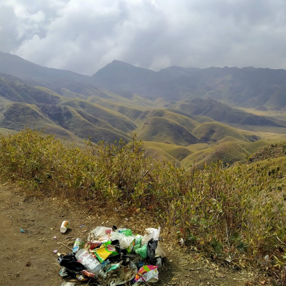 Plastic waste left behind by visitors in Dzükou Valley. (Morung File Photo)